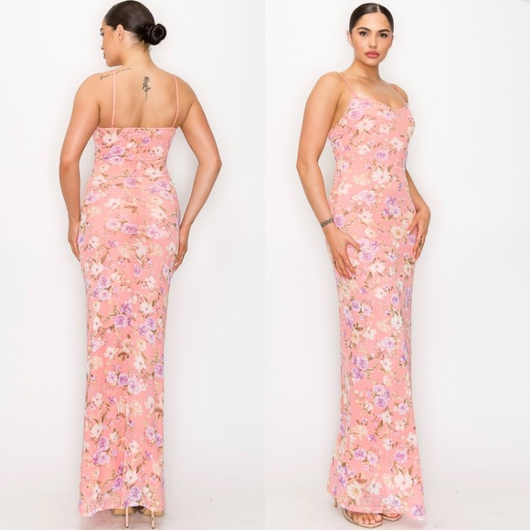 Pink floral print maxi dress - Picture 4 of 12
